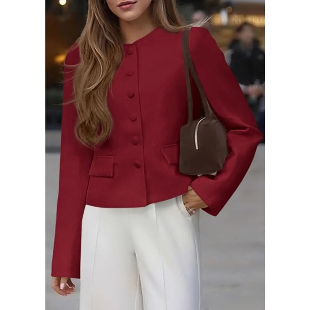 Women's Red Blazers Business Casual Outfits Fall Fashion Long Sleeve Jacket